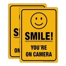 (2 Pack) Smile You're On Camera Video Surveillance Sign - 10 x7 Inches .040 R...