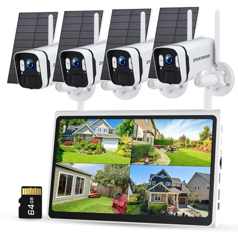 4MP Solar Powered Security Camera Outdoor Wireless System with 10" Monitor, 5...