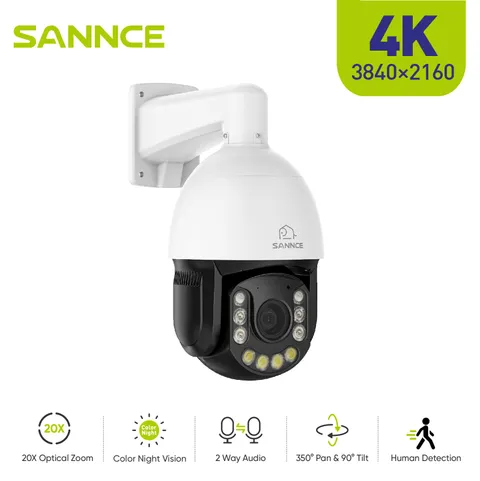 SANNCE 4K PTZ POE Security IP Camera 20x Zoom Two Way Audio Color Night Vision