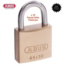 16 x  ABUS Padlocks 65/30 30mm -KEYED ALIKE Brass Bodied Padlocks-FREE POST