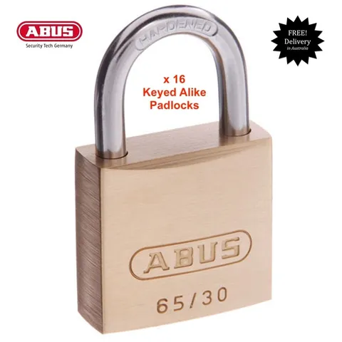 16 x  ABUS Padlocks 65/30 30mm -KEYED ALIKE Brass Bodied Padlocks-FREE POST