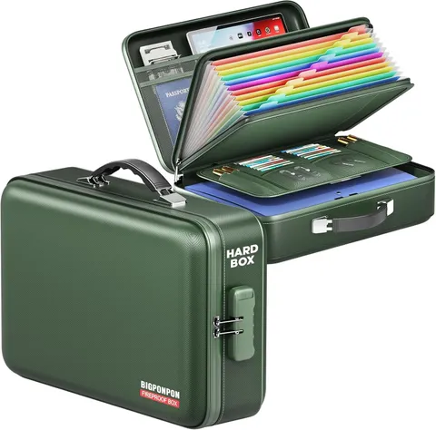 Fireproof Document Box with Lock - Waterproof File Organizer for Valuables