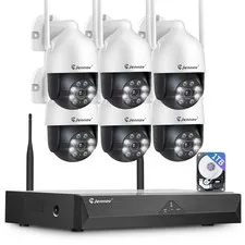 JENNOV 5MP WiFi Security Camera System 360° PTZ Outdoor Home NVR 1TB Kit
