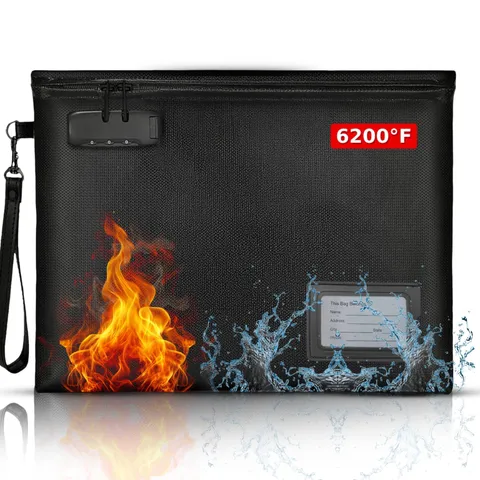 Premium Fireproof Document Bag With Lock Money Safe Bags Waterproof Zipper Fi...