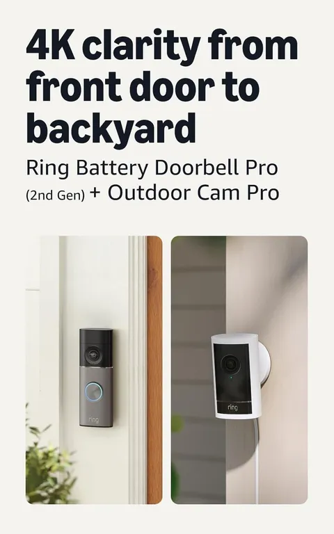 Ring Battery Doorbell Pro with Outdoor Cam Pro and Wireless Plug Included