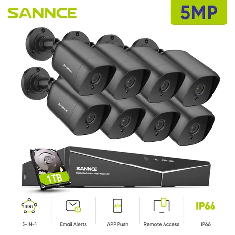 SANNCE 8CH DVR 5MP Video Security Camera System CCTV Outdoor IR Night Vision 1TB
