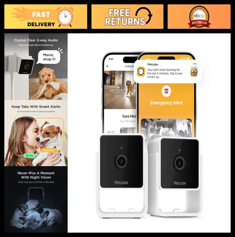 Indoor Wi-Fi Pet Security Cameras - 2-Pack, 1080p HD, Night Vision, 2-Way Audio
