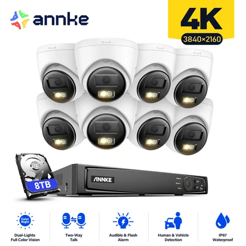 ANNKE 12MP 8CH NVR 4K Color Night PoE Security Camera System Two Way Audio AI