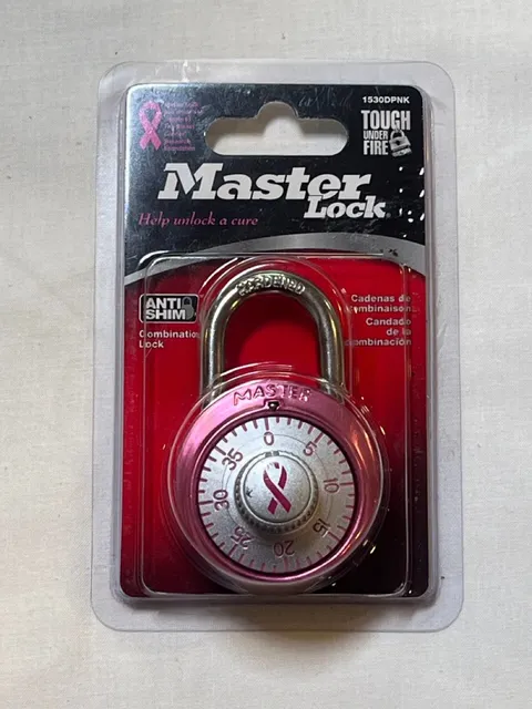 Master Lock Speed Dial Combination Lock Breast Cancer White & Pink 1530DPNK New