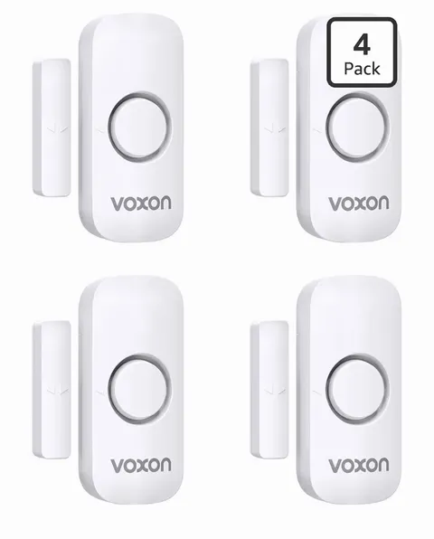 VOXON Window Door Alarm, 4 Pk, Home Security System, White, Battery Powered, New