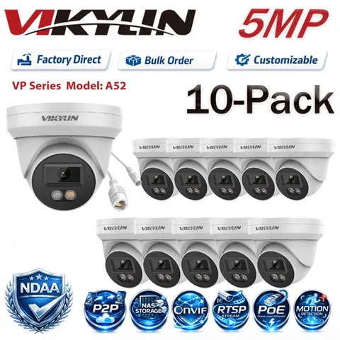 10Pack Vikylin 5MP Full Color+IR Dual Light IP POE Camera with Audio ONVIF Metal