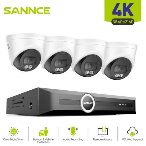 SANNCE 8CH NVR 4K Audio POE IP Security Camera System Color Human Detection IP67