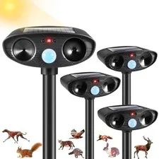 4Pack Rabbit Deterrent Outdoor Solar Ultrasonic Raccoon Repellent Outdoor Ani...