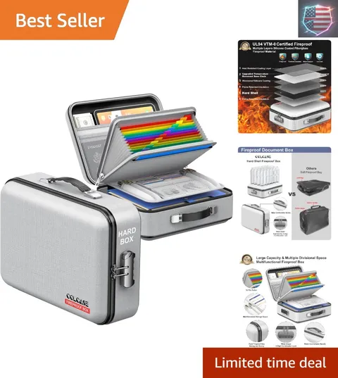 Fireproof Document Box, Hard Case Fireproof File Organizer with Lock Hard-She...