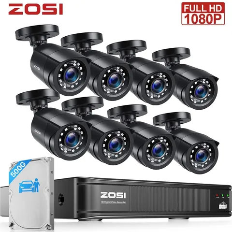 ZOSI 1080p CCTV camera Security Outdoor System 8CH 500GB DVR 80ft Night Vision