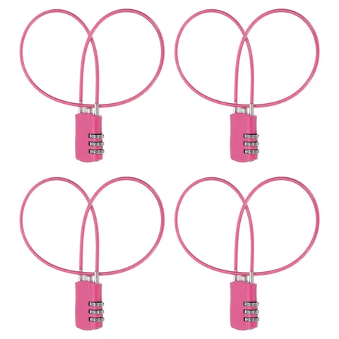 4 Pcs 3 Digit Luggage Cable Combination Lock with 20" Long Cable, Rose