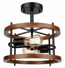 Lakumu 2-Light Retro Semi Flush Mount Ceiling Light (1-Pack) Cherry Industrial