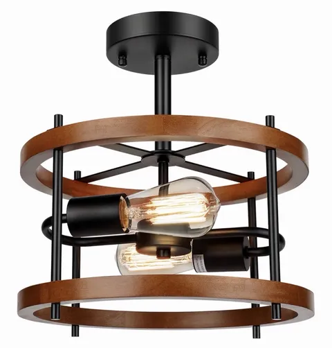 Lakumu 2-Light Retro Semi Flush Mount Ceiling Light (1-Pack) Cherry Industrial