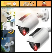 Solar Powered Fake Security Camera - Bullet Shape with Red LED Light, 2 Pack, Ou