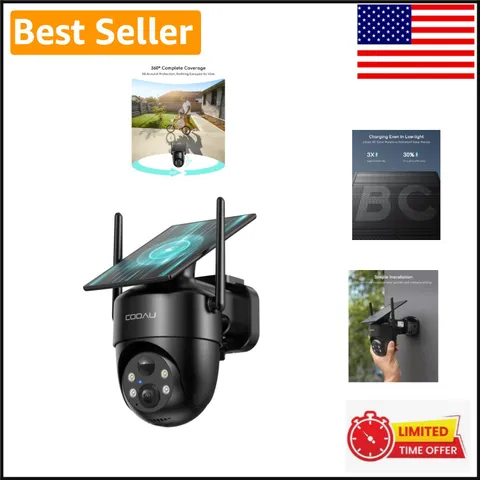 2K Solar Security Camera Wireless Outdoor with 360° PTZ and Night Vision