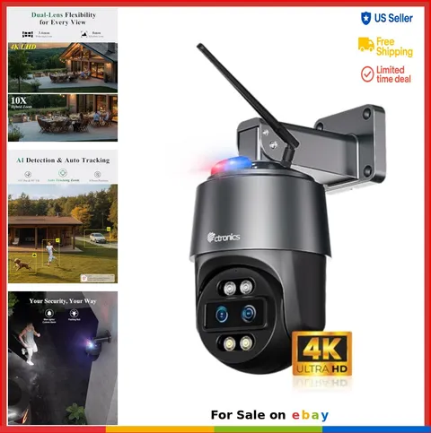 Outdoor Security Camera 4K 8MP 10X Hybrid Zoom AI Tracking Dual Band WiFi PTZ