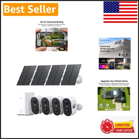 Advanced 2K Solar Security Camera System - AI Detection & No Subscription Needed