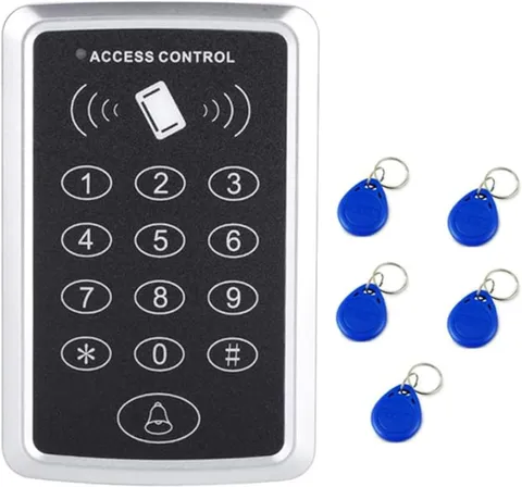 Door Access Control Keypad, Stand-Alone Password RFID Reader+5Pcs Keyfob Keychai