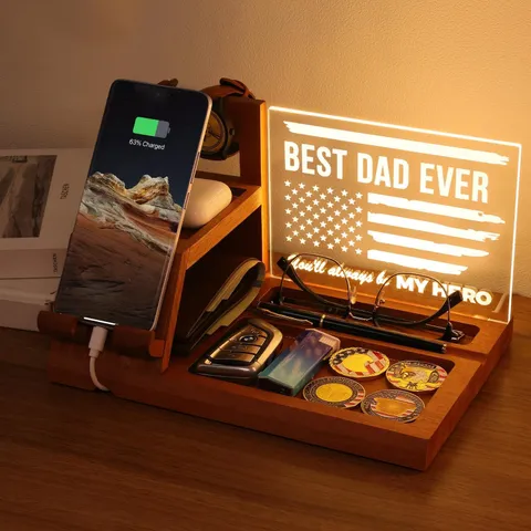 Attivolife Gifts for Dad Men Husband, LED Phone Docking Station Desk Organize...