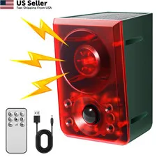 OUDAER Solar Outdoor Motion Sensor Alarm - Dog Barking & Gunshot ‎Green&Red
