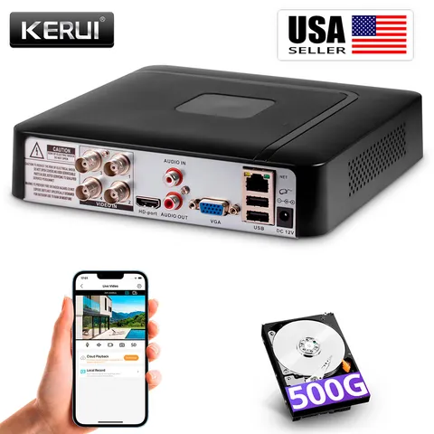 KERUI H.265+ 4CH 8CH 4K Recorder DVR for Security Camera System with 500G HDD