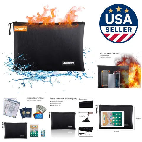 Fireproof Document Storage Bag - Waterproof Aluminum Lined Zipper Pouch