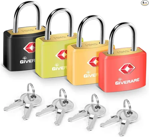 4 Pack TSA Approved Travel Luggage Locks with Keys, Solid Brass Copper Keyed