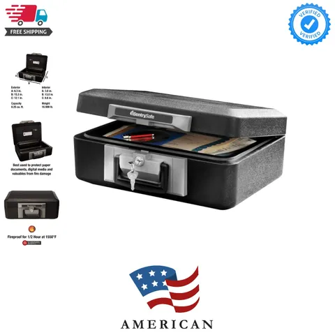 Fireproof Safe Box with Key Lock, Chest Safe with Carrying Handle to Secure M...