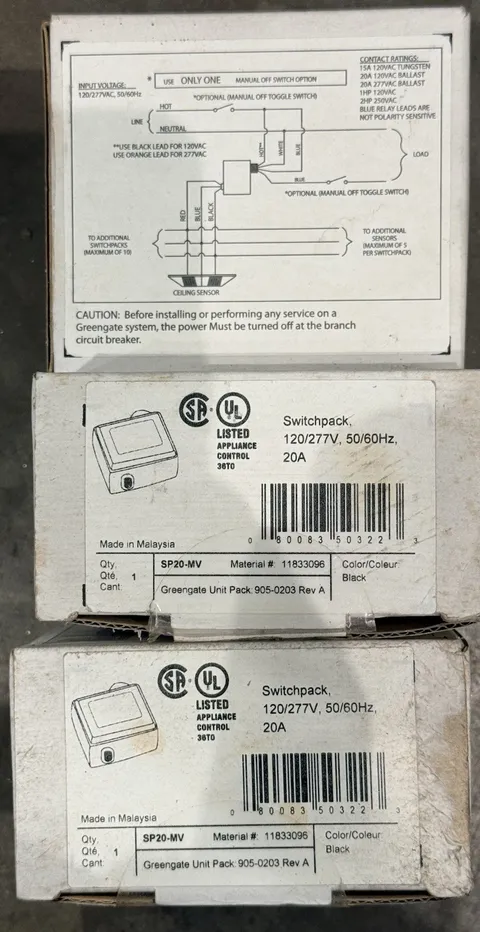 3PACK  SP20-MV Greengate Switch Pack 20 Amp 120/277V 50/60 Hz Appliance Control