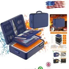 Large Capacity Fireproof Document Organizer with Lock | Safe & Stylish in Blue
