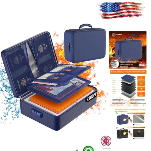 Large Capacity Fireproof Document Organizer with Lock | Safe & Stylish in Blue