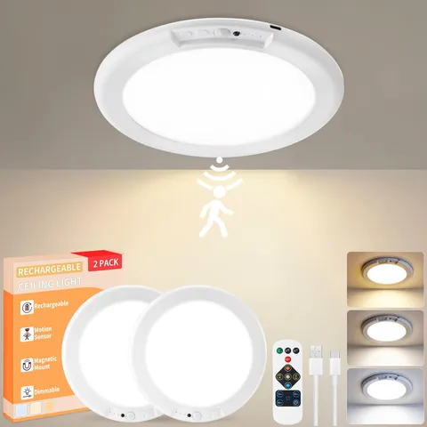 KYEKIO Rechargeable Ceiling Light 2Pack, 3 Color Magnetic Motion White
