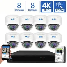 GW 8 Channel DVR (8) 8MP CCTV Motorized Zoom 4K Dome Home Security Camera System