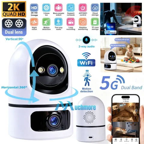 Smart 2K Dual Lens Wireless WiFi Security Camera AI Night Vision Motion Detect