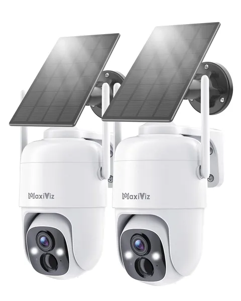 MaxiViz 2K Solar Camera Security Outdoor, 100% Wire-Free Security Cameras Wir...