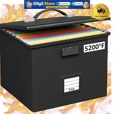 Fireproof Document Organizer with Handle: Waterproof File Box, Black Modern D...