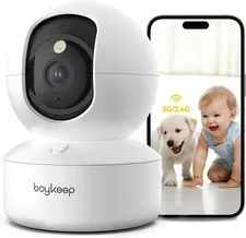 Boykeep WiFi Smart Wireless Indoor Pan Tilt 2K Security Camera Pets Family