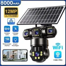 3 Lens 12MP Solar Battery Home Security Camera Outdoor Wifi Wireless PTZ CCTV US