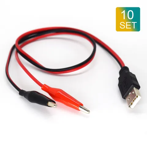 10set 0.5M/1.65Ft USB A Male To Dual Alligator Clip Test Cable DC Power Lead
