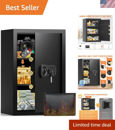 21.65" Large Security Safe with Dual Alarm, Fireproof A4 Bag & Removable Shelf