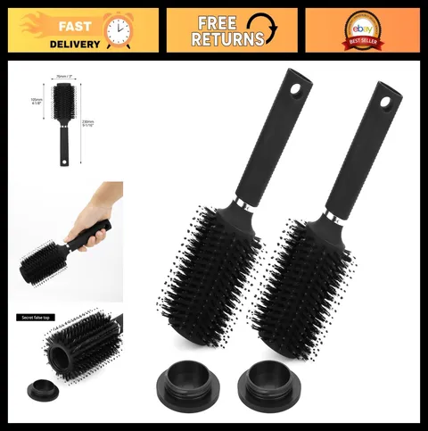Discreet Hair Brush Safe with Hidden Compartment for Money & Valuables - 2 Pack