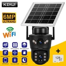 360° Solar Security Camera 6MP Dual Lens WiFi Home Monitor with 128GB Storage