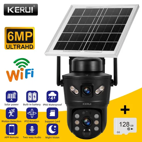 360° Solar Security Camera 6MP Dual Lens WiFi Home Monitor with 128GB Storage