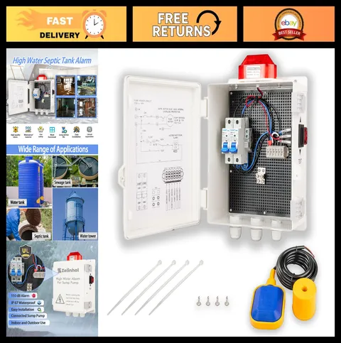 High Septic Tank Sump Control Panel, 110DB Alarm, Indoor/Outdoor Light, Pond & T