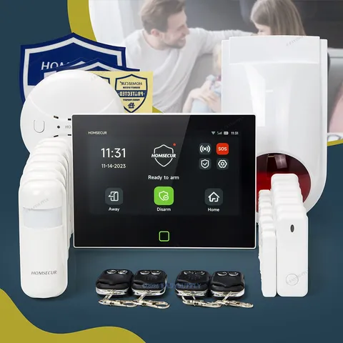 HOMSECUR Wireless WIFI 4G 2G Home 7" Alarm System Touch Screen+6*PIR+Door Sensor